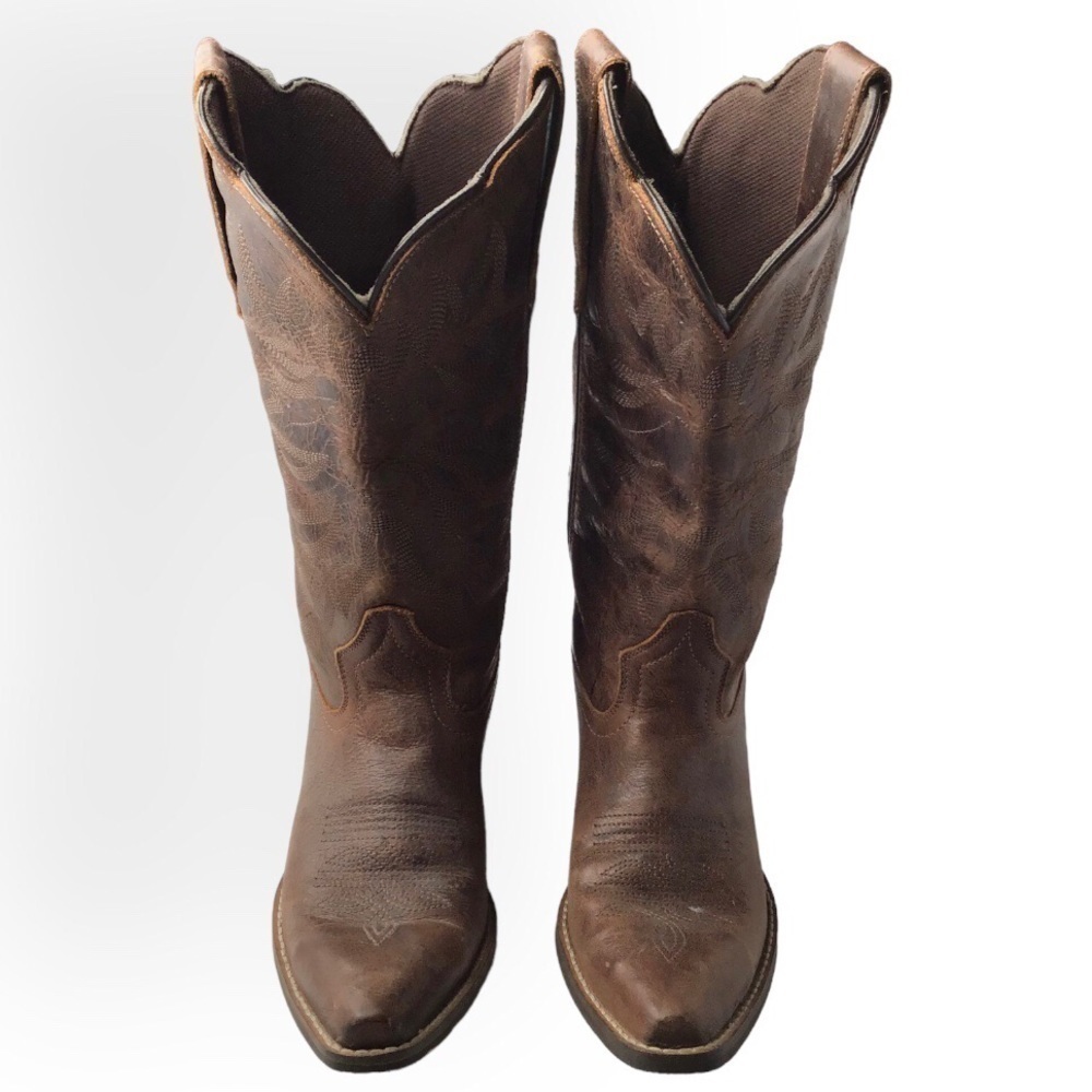 Rawhide Ladies 12” Brown Scalloped Top Western Boots 5151